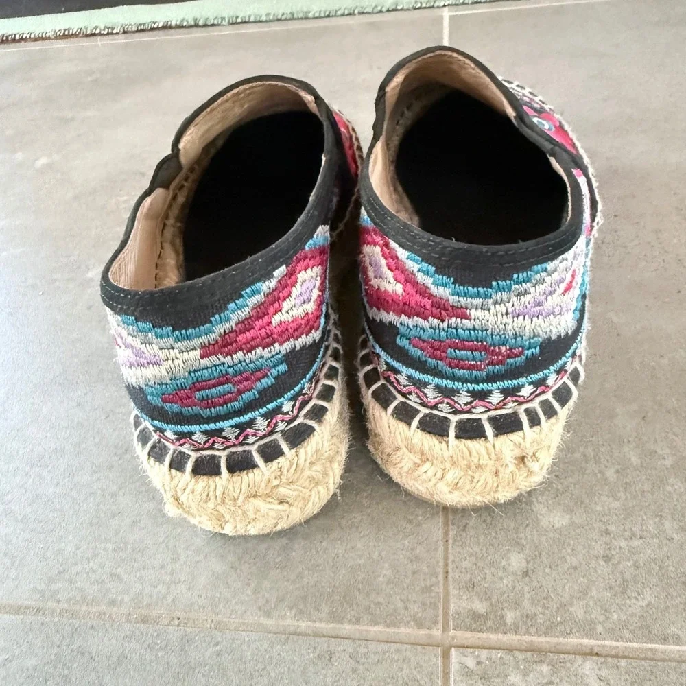Johnny Was‎ Embroidered Espadrille Slip On Shoes Womens 39 Black Floral
